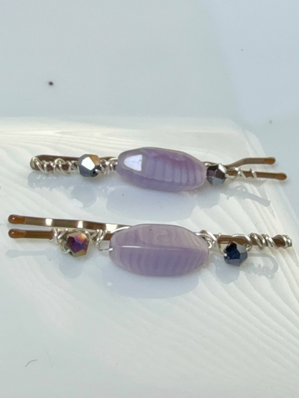 Purple Lavender & Faceted Black Beaded Bobby Pins